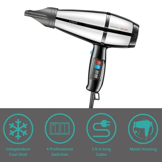 مجفف شعر احترافي VGR، 2400 وات، متعدد الألوان - VGR-466 مجفف شعر احترافي VGR، 2400 وات، متعدد الألوان - VGR-466